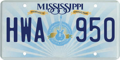 MS license plate HWA950