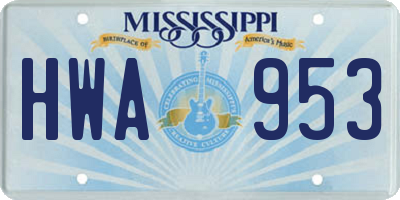 MS license plate HWA953