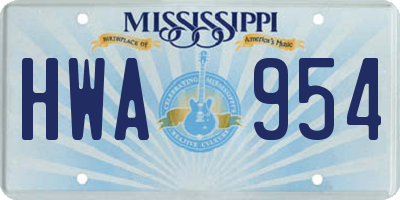 MS license plate HWA954