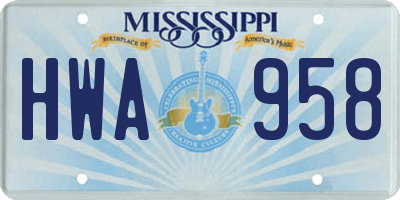 MS license plate HWA958
