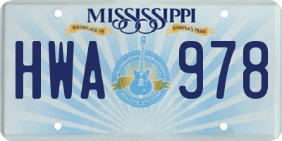 MS license plate HWA978