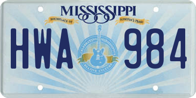 MS license plate HWA984