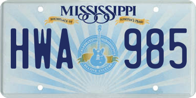 MS license plate HWA985