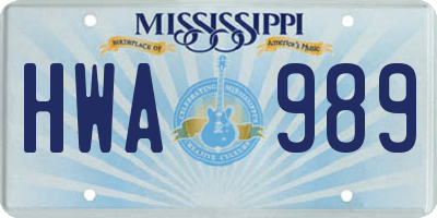MS license plate HWA989