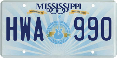 MS license plate HWA990
