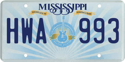 MS license plate HWA993