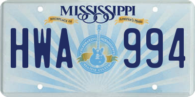 MS license plate HWA994