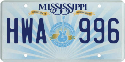 MS license plate HWA996