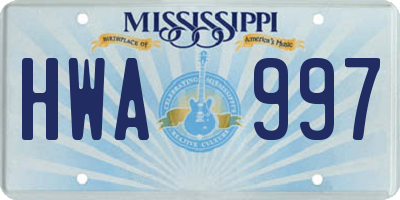 MS license plate HWA997