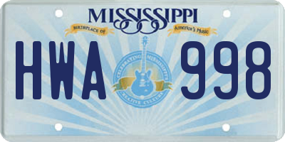 MS license plate HWA998