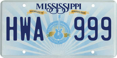 MS license plate HWA999