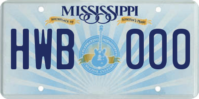 MS license plate HWB000