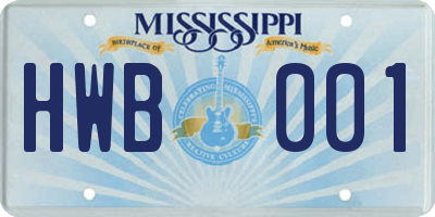 MS license plate HWB001