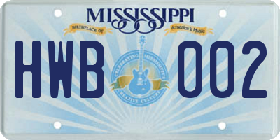 MS license plate HWB002
