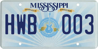 MS license plate HWB003