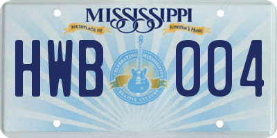 MS license plate HWB004