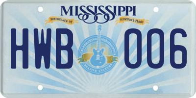 MS license plate HWB006