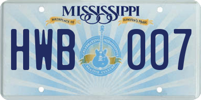 MS license plate HWB007