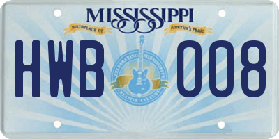 MS license plate HWB008