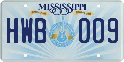 MS license plate HWB009