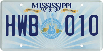 MS license plate HWB010