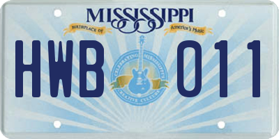 MS license plate HWB011