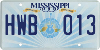 MS license plate HWB013