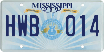 MS license plate HWB014