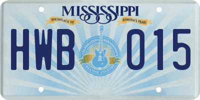 MS license plate HWB015