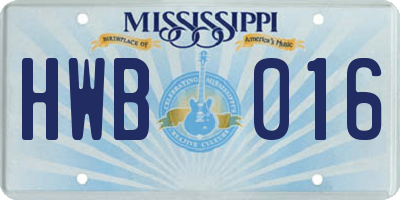 MS license plate HWB016