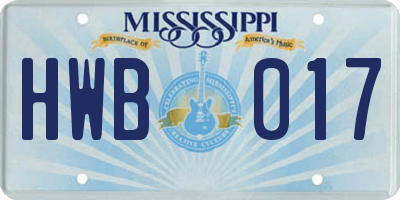 MS license plate HWB017