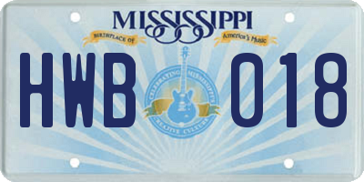 MS license plate HWB018