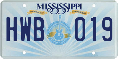 MS license plate HWB019
