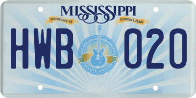MS license plate HWB020
