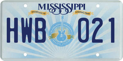 MS license plate HWB021
