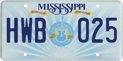 MS license plate HWB025