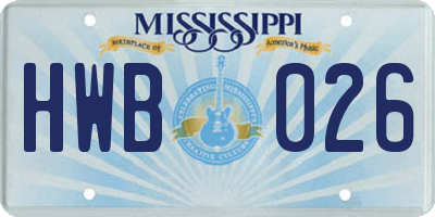 MS license plate HWB026