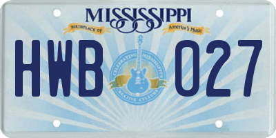 MS license plate HWB027