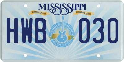 MS license plate HWB030
