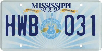 MS license plate HWB031