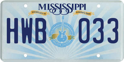MS license plate HWB033