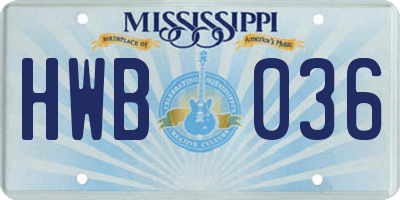 MS license plate HWB036