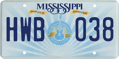 MS license plate HWB038