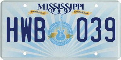 MS license plate HWB039