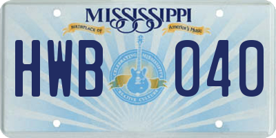 MS license plate HWB040