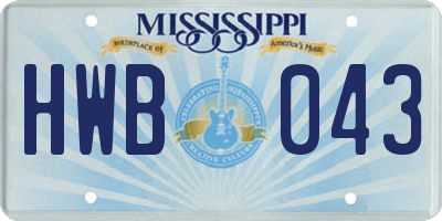 MS license plate HWB043