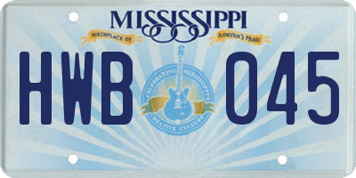 MS license plate HWB045