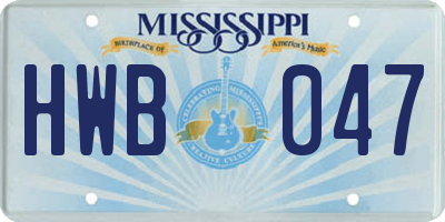 MS license plate HWB047