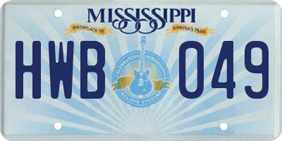MS license plate HWB049