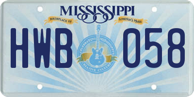 MS license plate HWB058